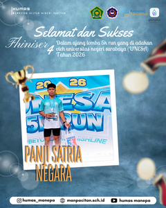 Humas MANEPA || Siswa MAN Pacitan Raih Fhiniser 4 Lomba 5k Run di UNESA 2026 PACITAN — Prestasi membanggakan kembali diukir oleh siswa MAN Pacitan. Panji Satria Negara berhasil mencatatkan namanya sebagai Finisher 4 dalam kejuaraan 5K Run 2026 yang diselenggarakan oleh Universitas Negeri Surabaya (UNESA). Ajang lari jarak pendek 5 kilometer tersebut diikuti oleh ratusan peserta dari berbagai daerah. Kerja keras dan kedisiplinan latihan yang konsisten membawanya mampu bersaing ketat hingga menyentuh garis finis di urutan terdepan. Pihak madrasah menyampaikan apresiasi yang setinggi-tingginya atas dedikasi dan capaian yang telah diraih. Keberhasilan ini diharapkan dapat menjadi motivasi bagi seluruh siswa MAN Pacitan untuk terus mengembangkan potensi diri, baik di bidang akademik maupun non-akademik. Editor by : Tim Media Madrasah