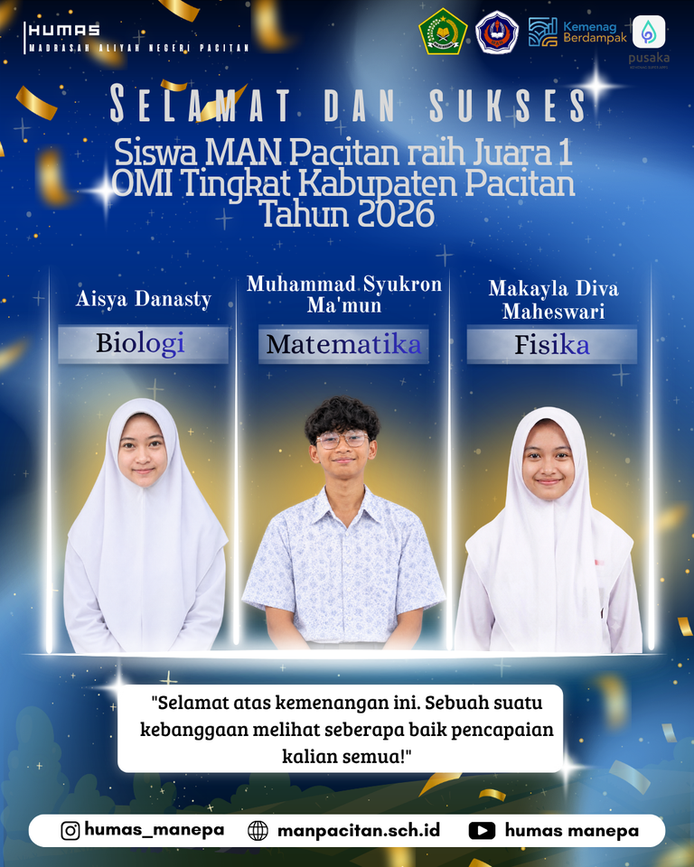 Humas MANEPA || Siswa Siswi MAN Pacitan Meraih Juara 1 OMI Tingkat Kab/Kota Pacitan