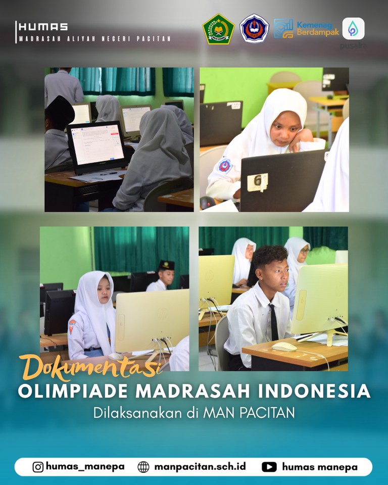Humas MANEPA || Olimpiade Madrasah Indonesia Dilaksanakan di MAN PACITAN MAN Pacitan Gelar Pelaksanaan Olimpiade Madrasah Indonesia PACITAN — Madrasah Aliyah Negeri (MAN) Pacitan menjadi tuan rumah pelaksanaan ajang Olimpiade Madrasah Indonesia. Kegiatan yang berlangsung di laboratorium komputer madrasah ini diikuti oleh para siswa terpilih dengan penuh antusias dan keseriusan. Pelaksanaan ujian berbasis komputer ini berjalan dengan tertib dan lancar. Pihak madrasah berharap ajang ini dapat menjadi wadah bagi para siswa untuk mengasah kemampuan akademis, membina mental kompetitif, serta membawa harum nama MAN Pacitan di tingkat nasional. Editor by : Tim Media Madrasah