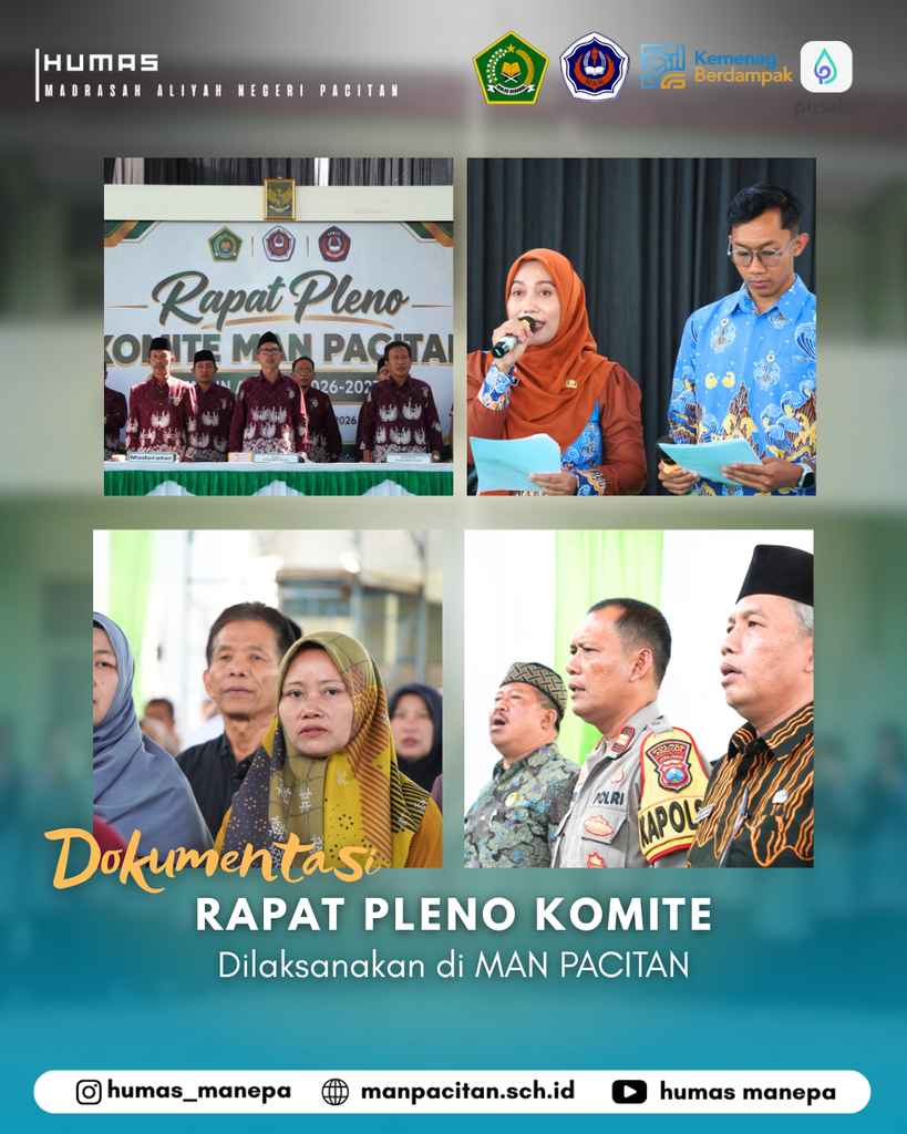 Humas MANEPA || Rapat Pleno Komite di MAN Pacitan PACITAN — Madrasah Aliyah Negeri (MAN) Pacitan menggelar Rapat Pleno Komite sebagai bagian dari upaya memperkuat komunikasi dan kerja sama dalam mendukung program serta kemajuan madrasah. Pertemuan ini menjadi momentum untuk bertukar gagasan, membahas berbagai hal terkait madrasah, sekaligus menyatukan komitmen antara komite dan pihak madrasah. Dengan semangat kebersamaan dan kolaborasi, setiap langkah diharapkan dapat memberikan dampak positif bagi perkembangan MAN Pacitan dan seluruh warganya. 🤝✨ Editor by : Tim Media Madrasah