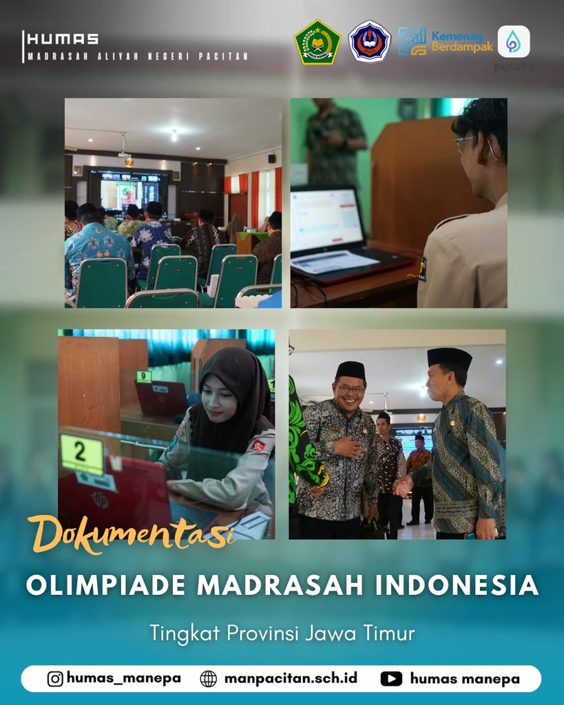 Humas MANEPA || OLIMPIADE MADRASAH INDONESIA, 2 OKTOBER 2026 MAN Pacitan Ikuti Olimpiade Madrasah Indonesia (OMI) Tingkat Provinsi Pacitan — MAN Pacitan turut berpartisipasi dalam Olimpiade Madrasah Indonesia (OMI) 2026 tingkat provinsi. Keikutsertaan ini menjadi salah satu bentuk dukungan madrasah dalam memberikan ruang kepada siswa untuk mengembangkan kemampuan dan potensi yang dimiliki. OMI menjadi kesempatan bagi para siswa untuk mengasah kemampuan, menambah pengalaman berkompetisi, serta menunjukkan hasil dari proses belajar dan persiapan yang telah dilakukan. Dengan mengikuti ajang tingkat provinsi, siswa diharapkan dapat memperoleh pengalaman baru dan semakin termotivasi untuk mengembangkan diri. MAN Pacitan juga terus mendorong siswa untuk aktif mengikuti berbagai kompetisi sebagai bagian dari pengembangan prestasi madrasah. Semoga seluruh peserta dapat mengikuti rangkaian OMI dengan penuh semangat, percaya diri, dan memberikan hasil terbaik. ✨🏆 Editor by : Tim Media Madrasah